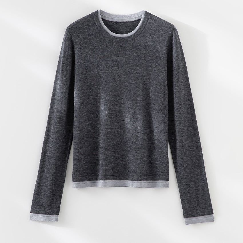 Damen Feiner Rundhalspullover aus Merino-Mix mit Kontrastbündchen Shop Nory