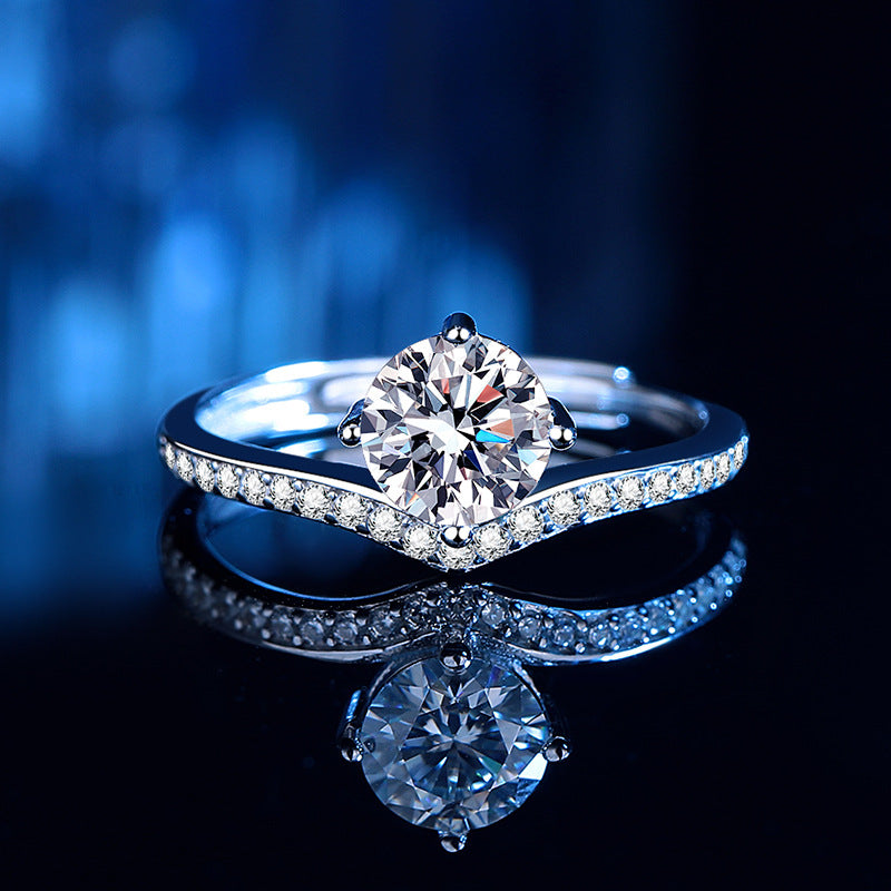 Damen Ring mit funkelndem Zirkonia und elegantem Wellenmuster Shop Nory