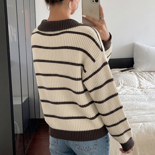 Damen Gestreifter Pullover mit Kragen Shop Nory