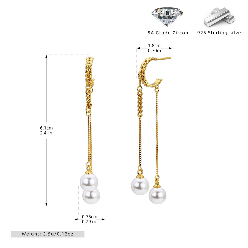 Damen Perlen Ohrhänger mit modernem Ketten Design aus 925 Sterling Silber Shop Nory