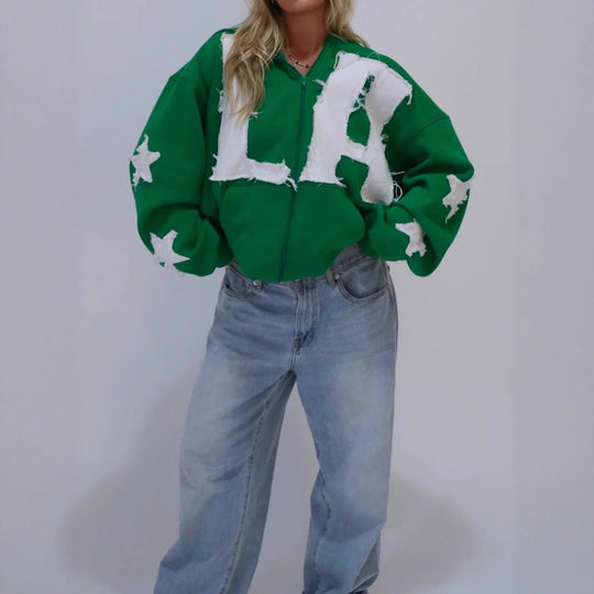 Damen Modischer Kapuzenpullover mit kreativen Aufnähern