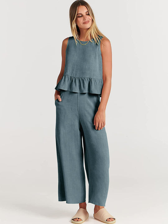Damen luftiges und elegantes Zweiteiler-Set mit Rüschendetails