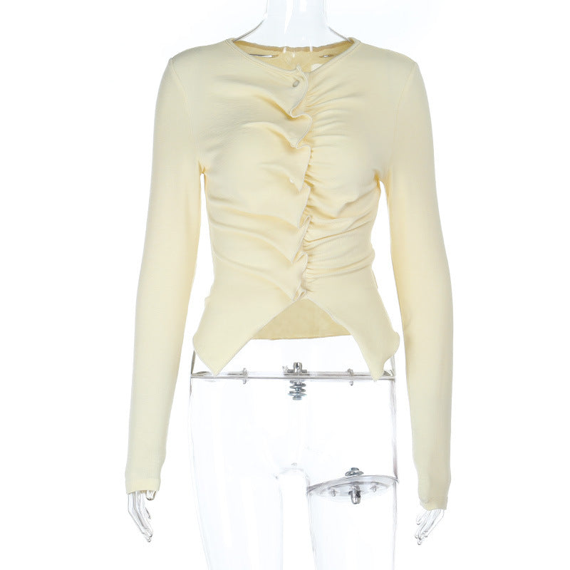 Damen gerafftes Langarm-Shirt mit zentraler Rüsche und asymmetrischem Zipfelsaum Shop Nory