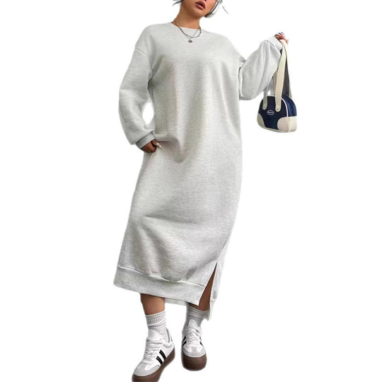 Damen Oversize-Sweatkleid Midilänge mit Seitenschlitzen und Rippbündchen Shop Nory