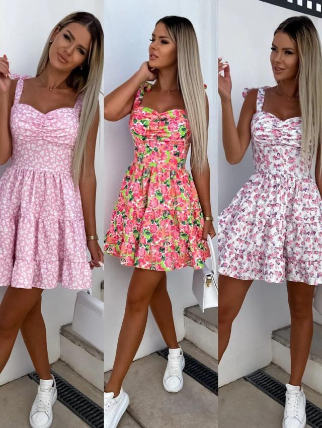 Damen Sommerliches Blümchenkleid mit taillierten Rüschendetails