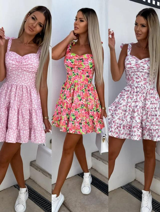 Damen Sommerliches Blümchenkleid mit taillierten Rüschendetails