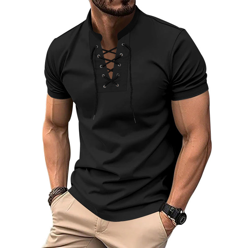 Herren lässiges Poloshirt mit Schnürung