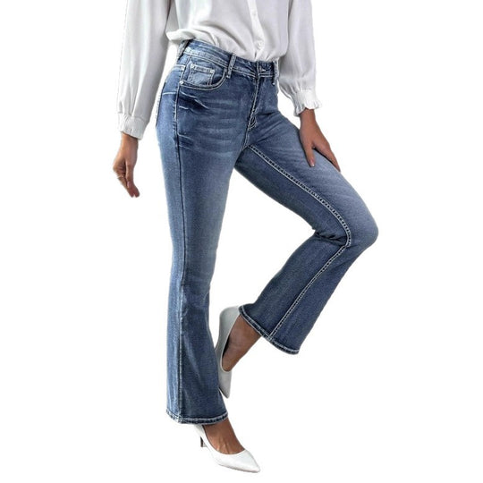 Damen schlanke Bootcut-Jeans mit leichtem Schlag und sculptendem Stretchbund Shop Nory