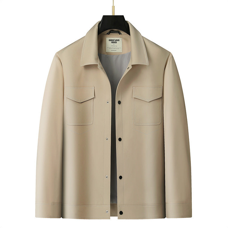 Herren Overshirt-Jacke aus glattem Kunstleder mit Brusttaschen und Druckknopfverschluss Shop Nory
