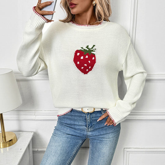 Damen Verspielter Pullover mit Erdbeer-Motiv Shop Nory