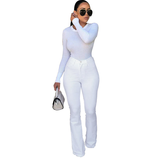 Damen taillenhohe Bootcut-Jeans mit figurformendem Stretch und ausgestelltem Bein Shop Nory