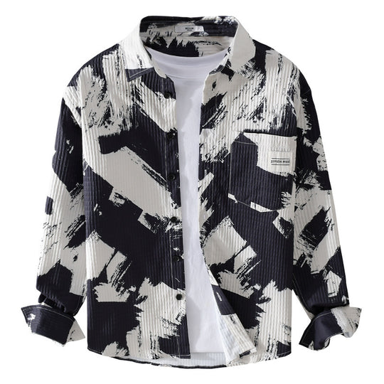 Herren Gekreppte Overshirt‑Hemdjacke mit abstraktem Pinselprint und Brusttasche Shop Nory