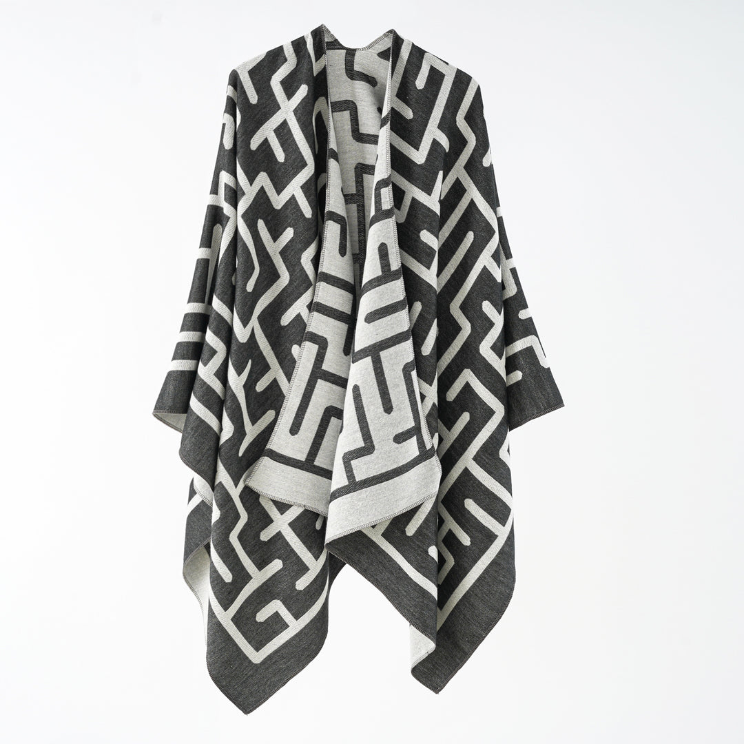 Damen Wendefreundlicher Jacquard-Capeponcho im Oversize mit grafischem Allovermuster Shop Nory