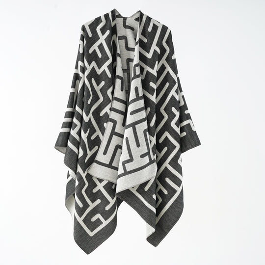 Damen Wendefreundlicher Jacquard-Capeponcho im Oversize mit grafischem Allovermuster Shop Nory