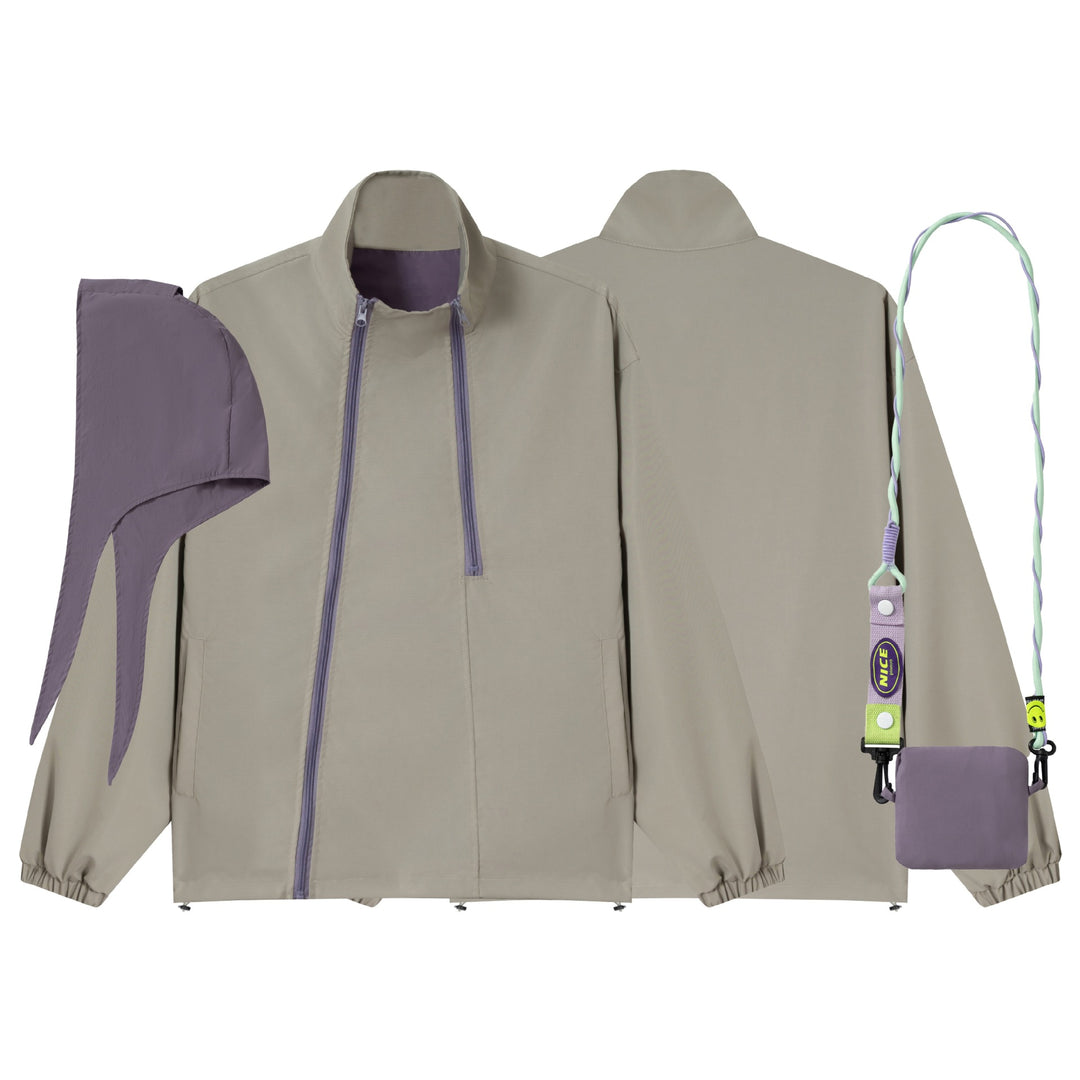 Unisex Weit geschnittene Funktionsjacke mit Doppelreißverschluss, hohem Stehkragen und Zubehör‑Set Shop Nory