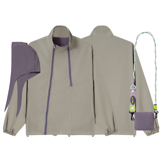 Unisex Weit geschnittene Funktionsjacke mit Doppelreißverschluss, hohem Stehkragen und Zubehör‑Set Shop Nory