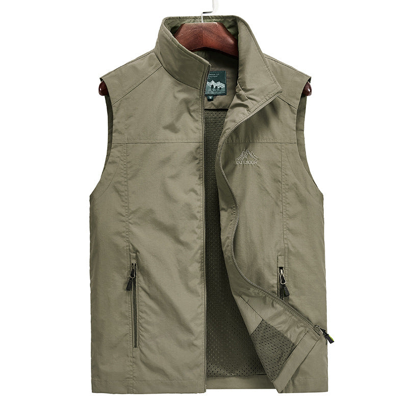 Herren Leichte atmungsaktive Outdoor-Utility-Weste mit Stehkragen, Reißverschlusstaschen und Mesh-Innenfutter Shop Nory