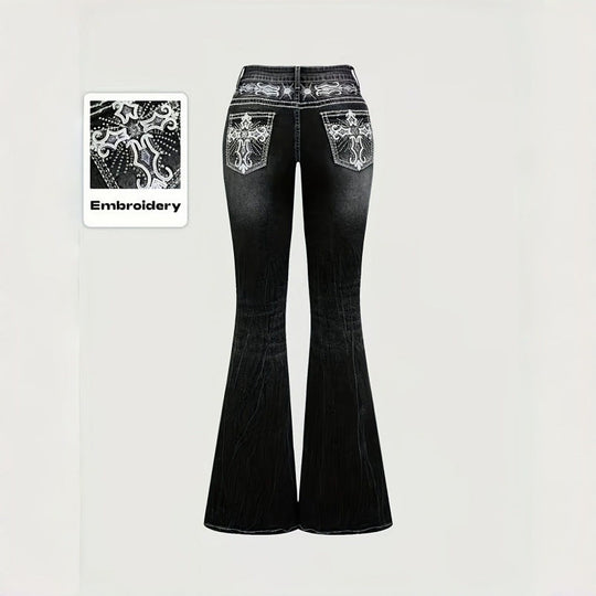 Damen Bootcut Jeans mit kunstvoller Stickerei Shopnory