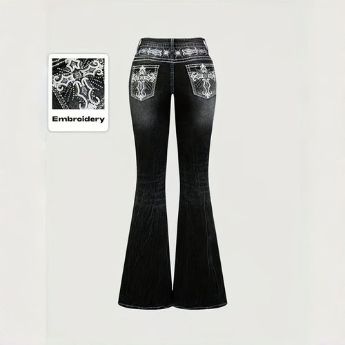 Damen Bootcut Jeans mit kunstvoller Stickerei Shopnory