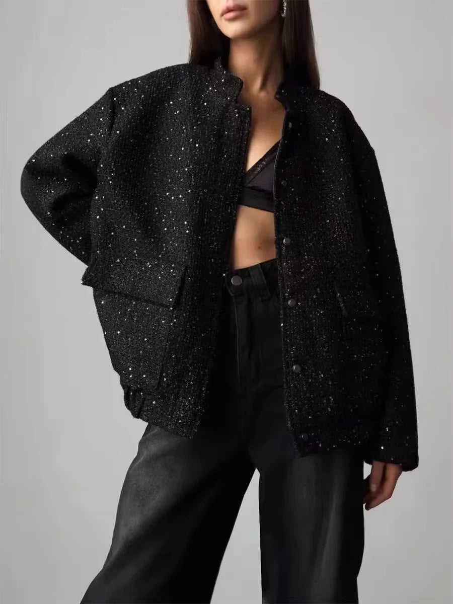 Gold Pailletten Stehkragenjacke