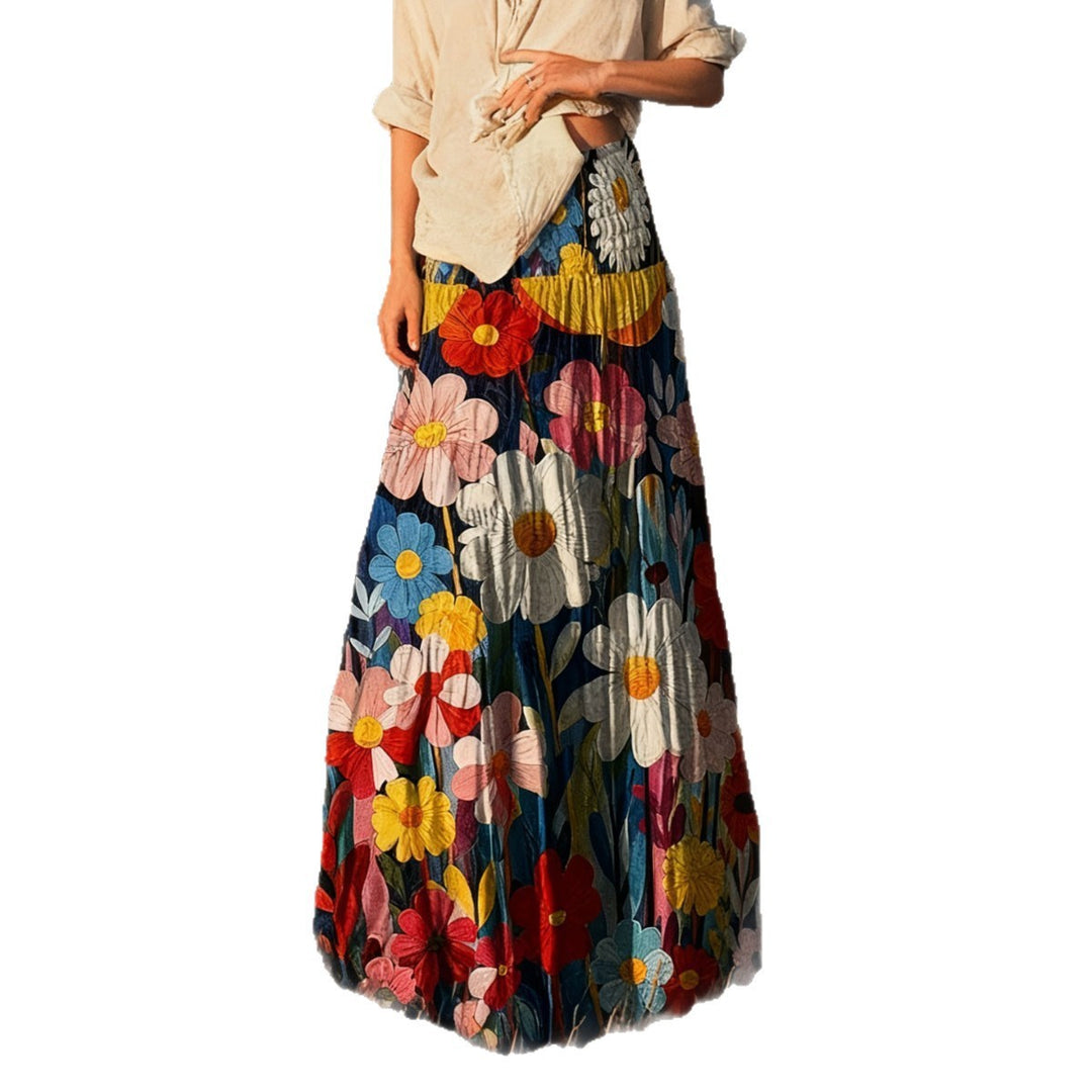 Damen Maxirock mit großfloraler Stickerei, plissiertem Volant und weitem A‑Linien‑Schnitt Shop Nory