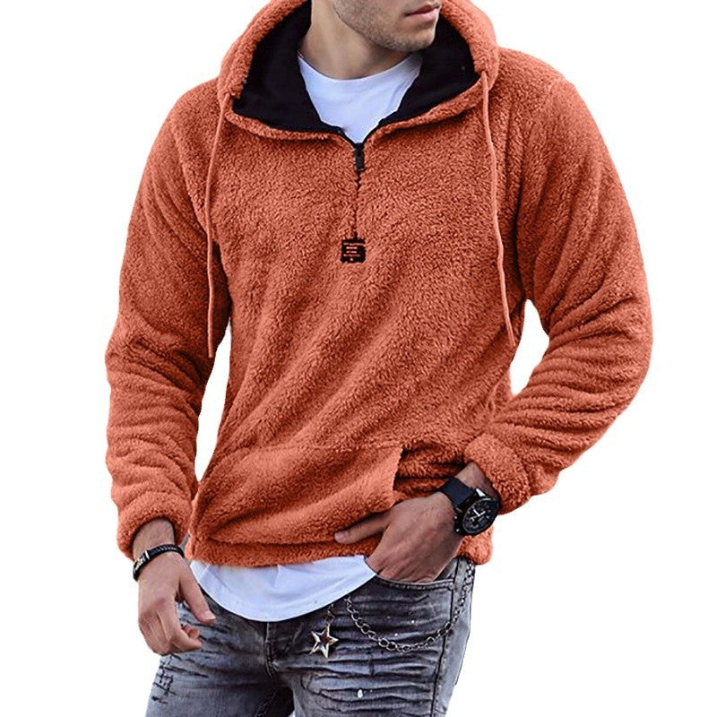Herren Kuscheliger Teddy-Fleece-Hoodie mit Halbreißverschluss und Kängurutasche Shop Nory