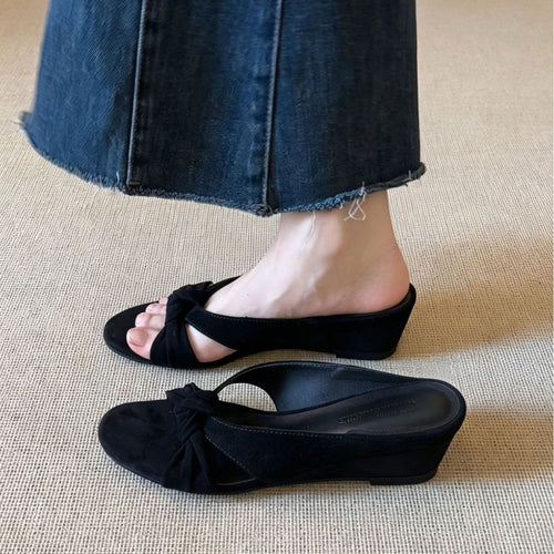 Damen elegante Bogenmuster-Sandalen mit geknotetem Riemendesign Shopnory