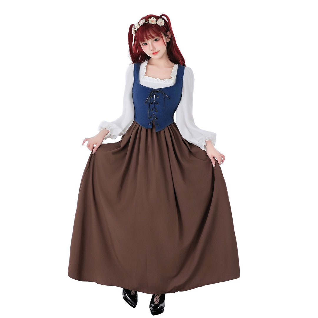 Damen nan mittelalterliches Dirndlkleid mit Schnürmieder, weiten Rüschenärmeln und bodenlangem Rock Shop Nory