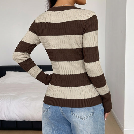 Damen Modischer V-Ausschnitt Pullover mit Streifen Shop Nory