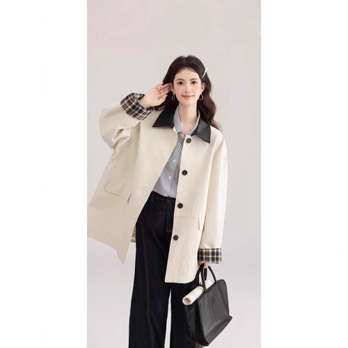 Damen Oversized Trenchcoat mit Kontrastkragen und Karo-Futter Shop Nory