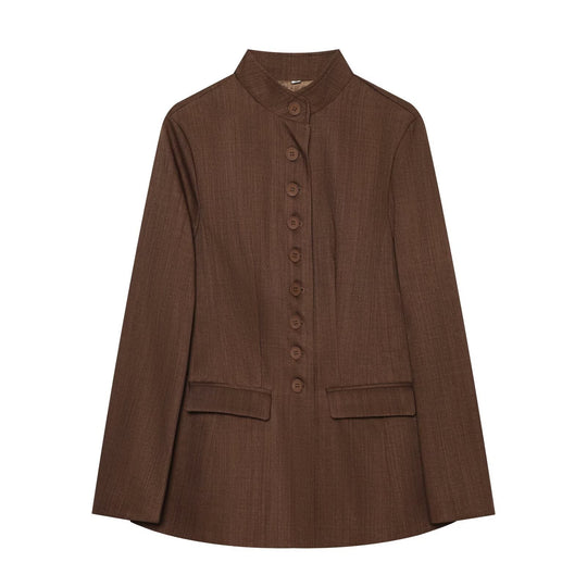 Damen Langblazer mit Stehkragen und durchgehender Knopfleiste Shop Nory