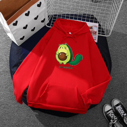 Damen nan Oversize-Fleecehoodie mit weichem Innenfutter, Kängurutasche und Avocato-Cartoonmotiv Shop Nory