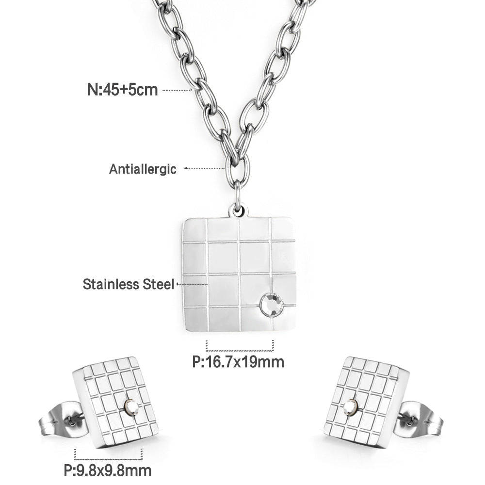 Damen Edelstahl Schmuckset mit quadratischem Anhänger und passenden Ohrringen Shop Nory