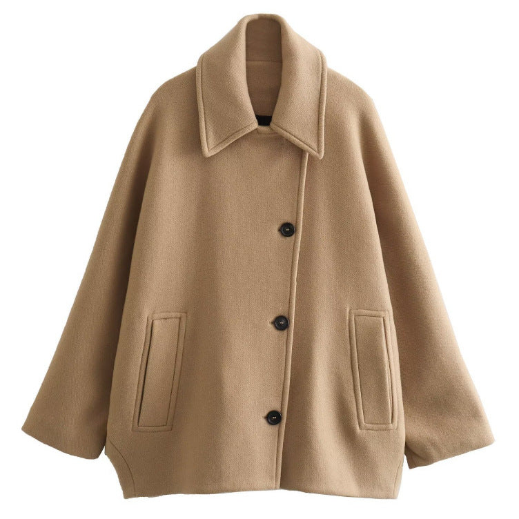 Damen Oversized Wollmix Boxy-Kurzmantel mit Reverskragen und Eingrifftaschen Shop Nory