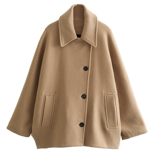 Damen Oversized Wollmix Boxy-Kurzmantel mit Reverskragen und Eingrifftaschen Shop Nory
