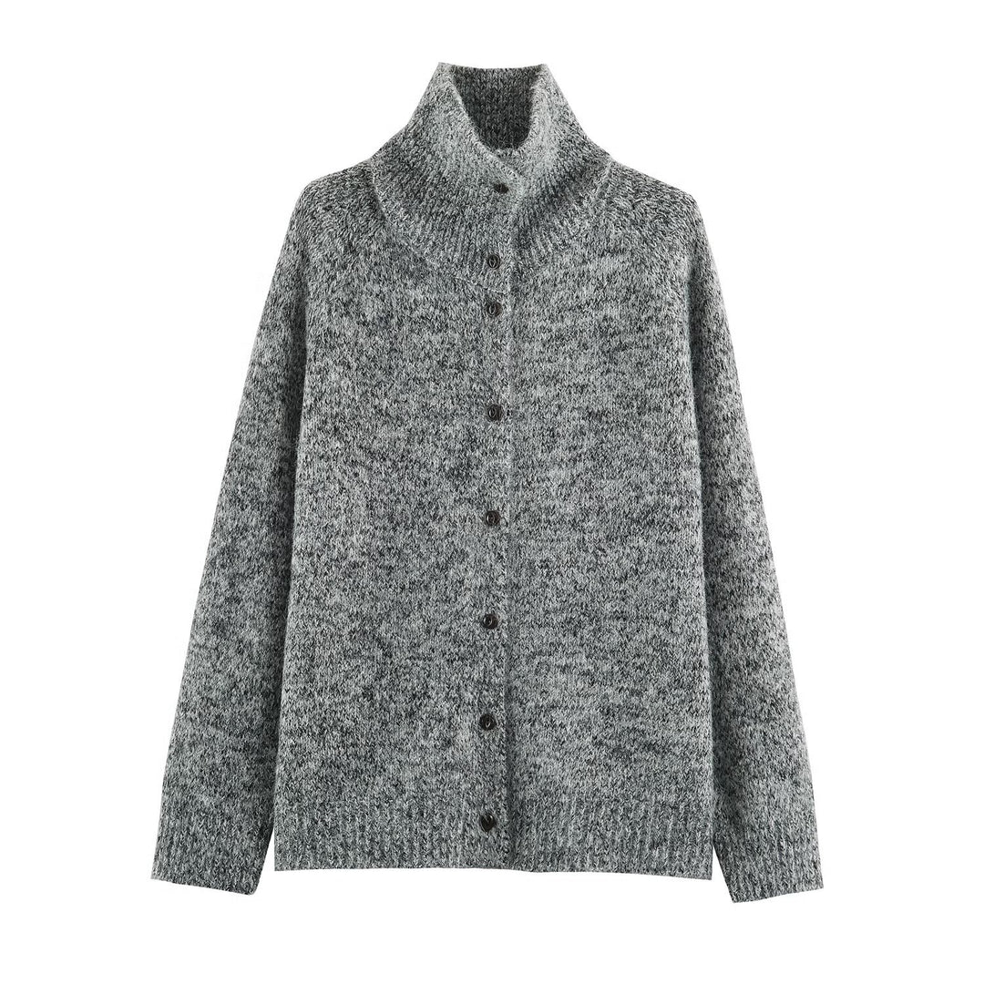 Damen Grobgestrickter Cardigan mit hohem Rollkragen und durchgehender Knopfleiste Shop Nory