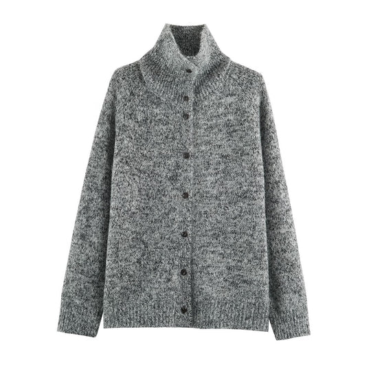Damen Grobgestrickter Cardigan mit hohem Rollkragen und durchgehender Knopfleiste Shop Nory
