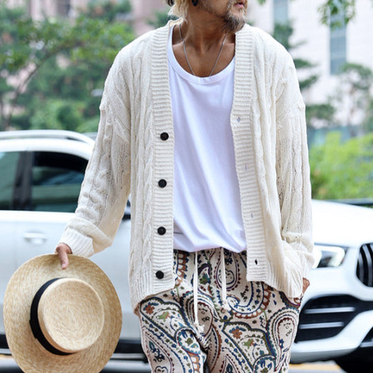 Herren Grobstrick-Cardigan mit Zopfmuster und Knopfleiste Shop Nory