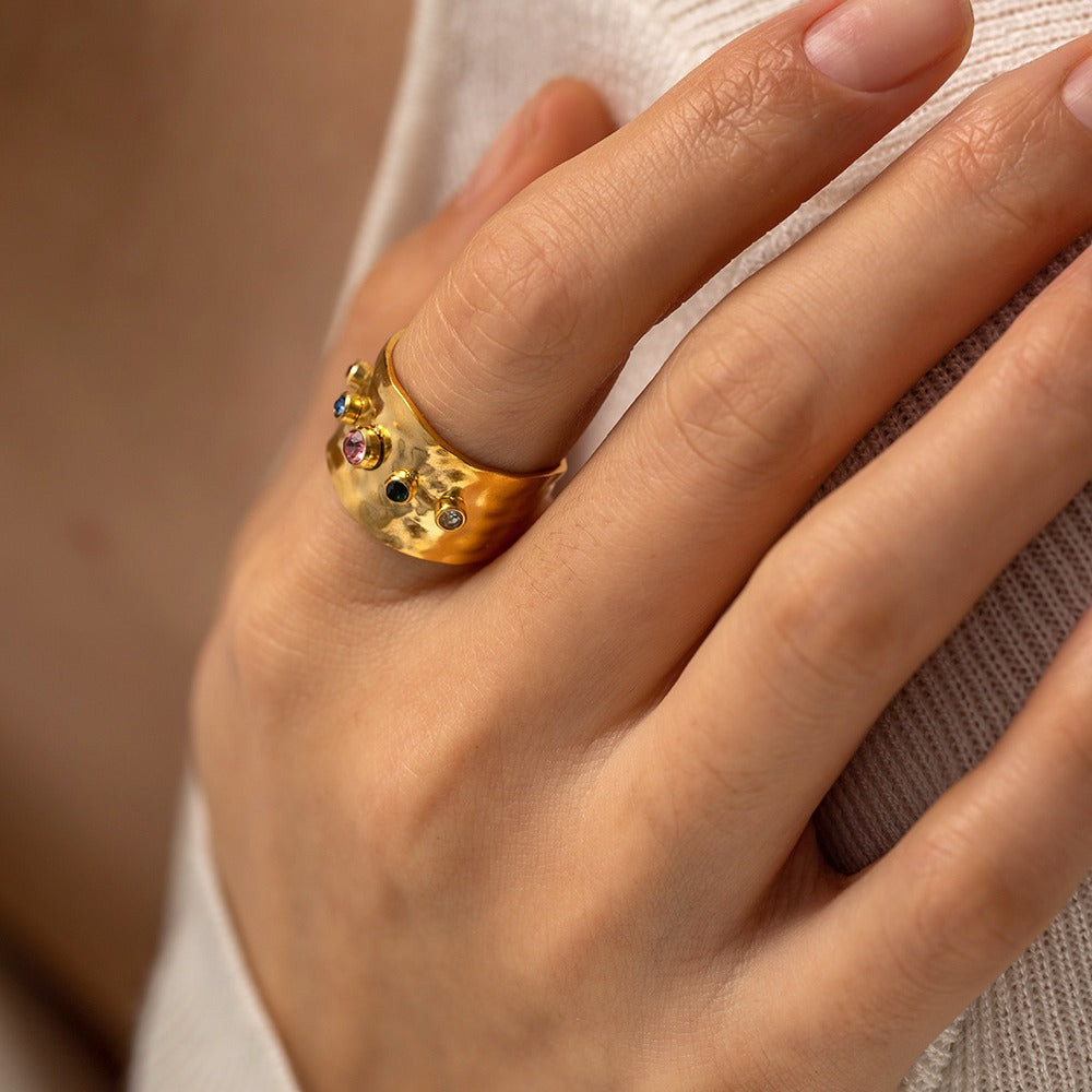 Damen trendiger Offener Ring mit bunten Kristallen Shop Nory