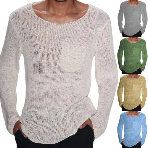 Herren lässiger Pullover mit offener Maschenstruktur und Brusttasche
