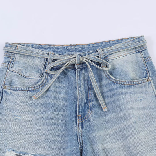 Damen Weite Jeans im Destroyed-Look mit verstellbarem Bund Shopnory