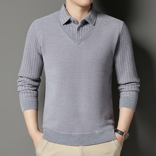 Herren Feinstrick-Pullover mit V-Ausschnitt und integriertem Polokragen Shop Nory