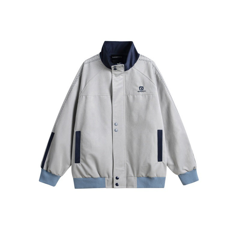 Herren Bomberjacke im Boxy-Cut mit hohem Stehkragen, Druckknopfleiste und Kontrastpaspeln Shop Nory