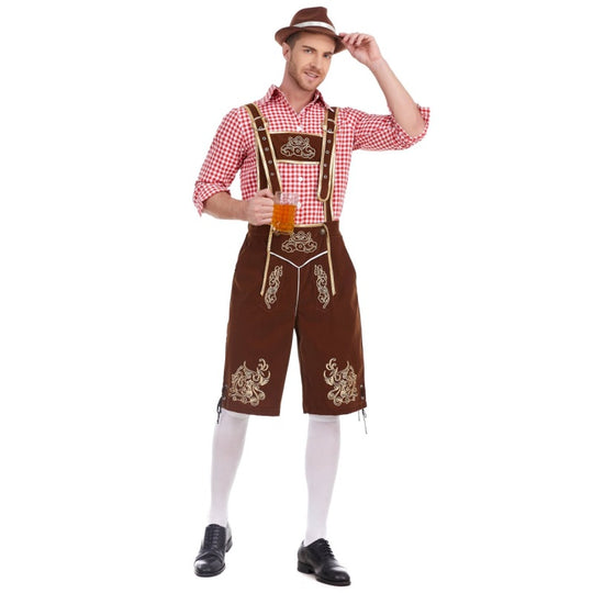 Herren nan Filzoptik-Lederhose knielang mit barocker Stickerei, verstellbaren Trägern und Dekornieten Shop Nory
