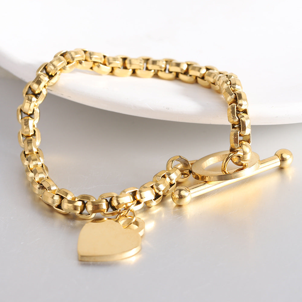 Damen Armband mit herzförmigem Anhänger und doppeltem Edelstahl-Design Shop Nory