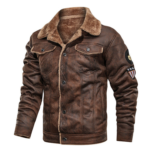 Herren Wildlederjacke mit Teddyfutter und Military-Patches Shop Nory