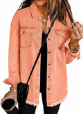 Damen Denim Overshirt mit fransigem Saum und Brusttaschen ShopNory