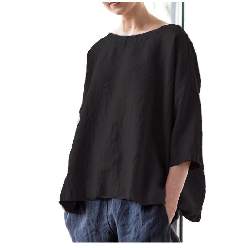 Damen Oversized Leinenbluse mit weitem Boxy‑Schnitt, U‑Boot‑Ausschnitt und 3/4‑Ärmeln Shop Nory