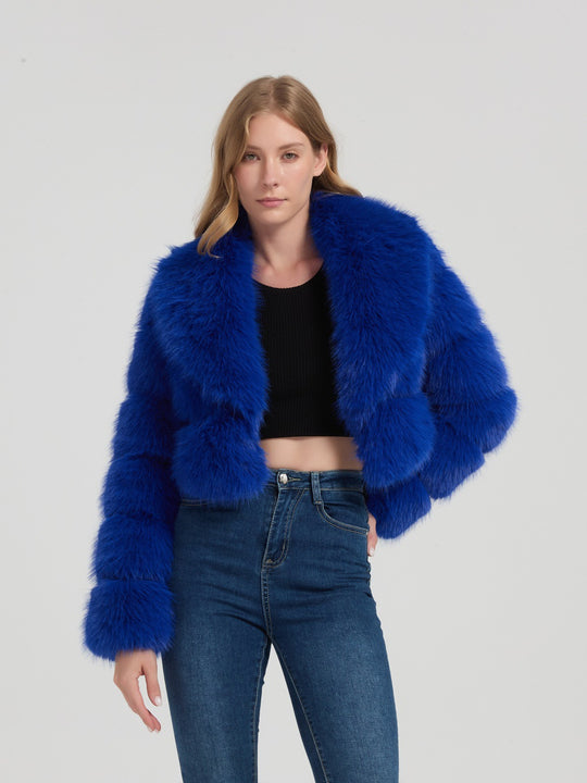 Damen Kurz geschnittene Kunstpelz‑Bolerojacke mit voluminösem Schalkragen Shop Nory