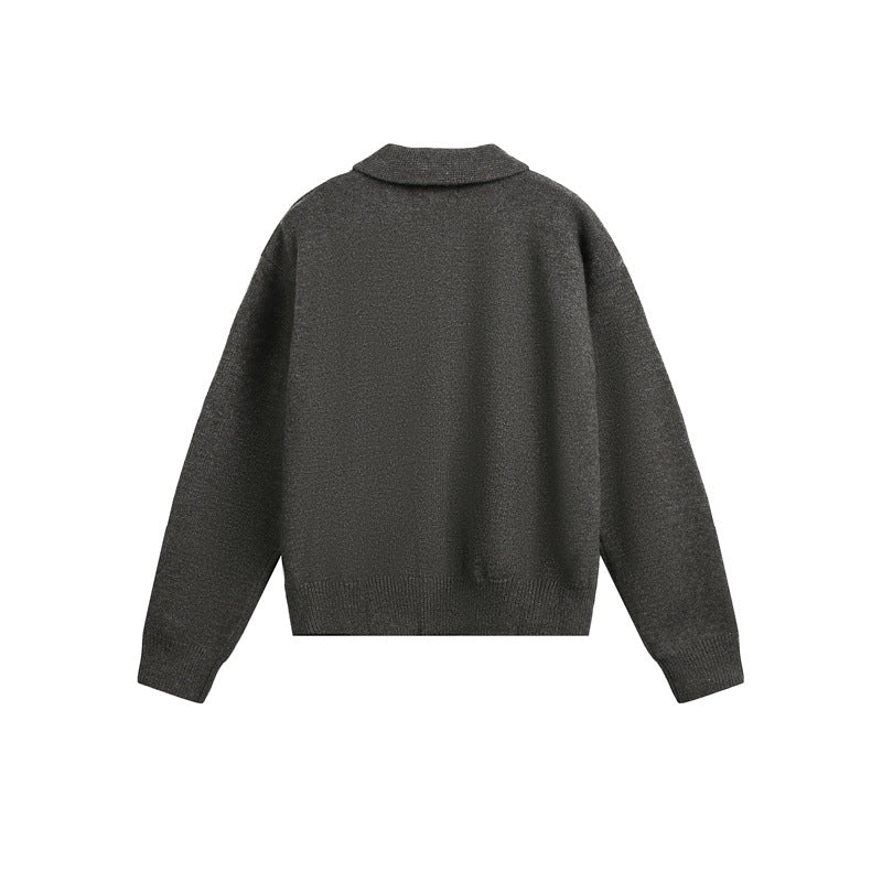 Herren Strick-Zipjacke mit Hemdkragen, Eingrifftaschen und geripptem Saum Shop Nory